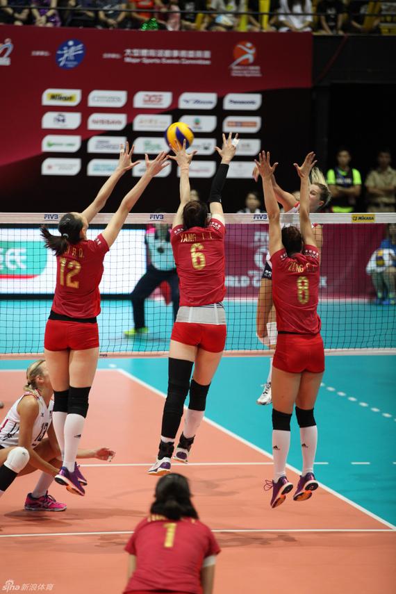 中国女排集体拦网