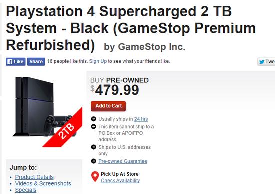 GameStop上架非官方2TB版PS4