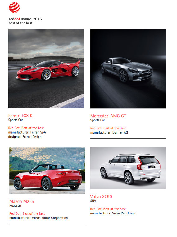 2015年红点设计大奖最佳设计奖（Red Dot: Best of the Best）获奖车型