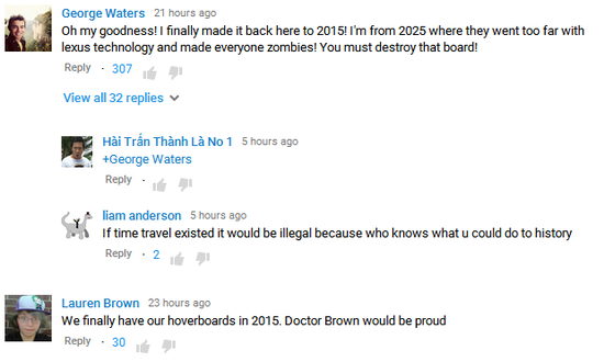 以上留言均提到《回到未来》中的人物和故事事件