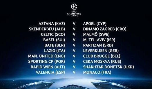 欧冠附加赛对阵