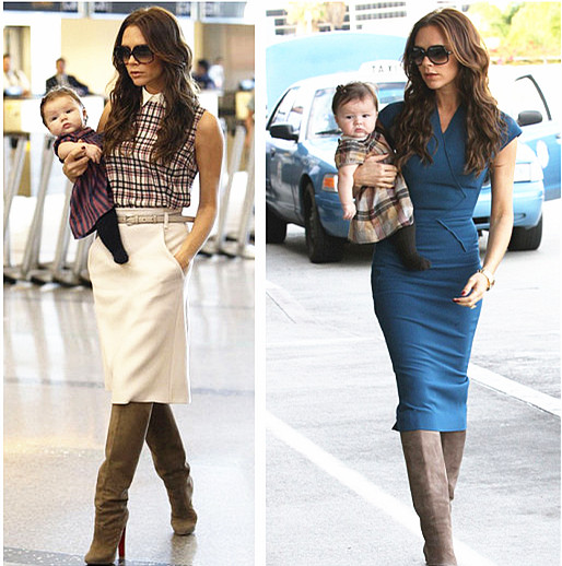 自从有了萌娃小七后,维多利亚出街的pose就有了一些新的变化.