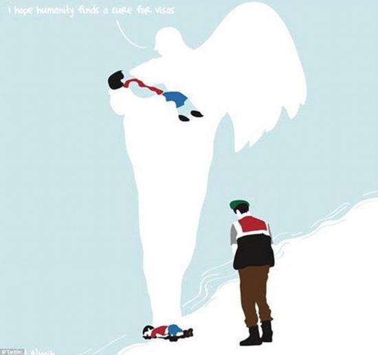 一名3岁幼童难民的遗体被海水冲上土耳其沙滩，他被救援人员抱起的照片在社交媒体广泛流传。