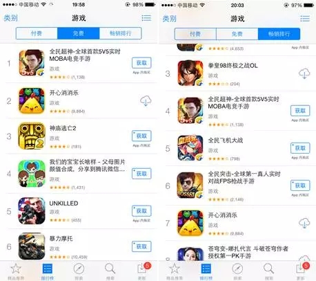 国内游戏APP Store排行榜和畅销榜单