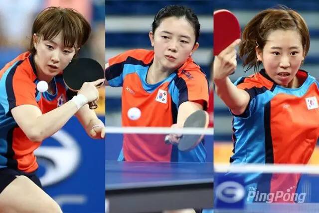 韩乒奥运女选手徐孝媛、田志希、梁夏银(左至右)