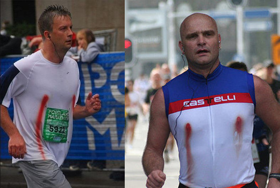 反面教材↑ 男士秋季跑步乳贴的必要性