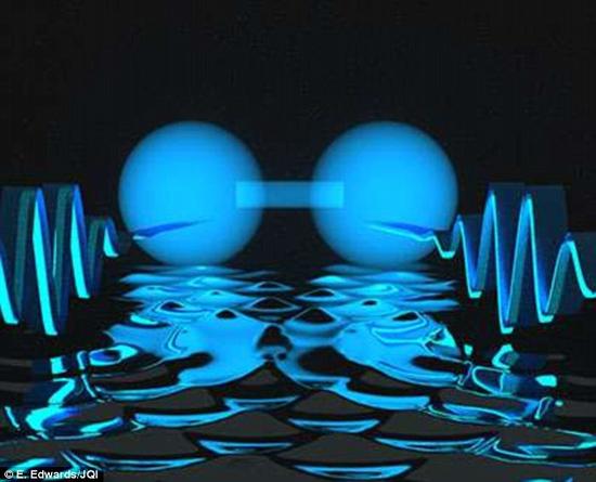 科学家表现，在发明新固体光情势物资上，曾经作出了打破性停顿。他们宣称，可将两个光子以特定间距锁在一同(见图中艺术概念波)。在特定条件下，光子能够形成一种相似双原子分子的状态(图中长方形的中心)