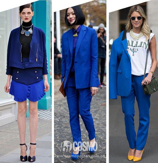 宝石蓝套装达人示范宝蓝色大衣外套