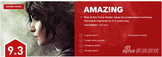 《古墓丽影：崛起》IGN评分：9.3