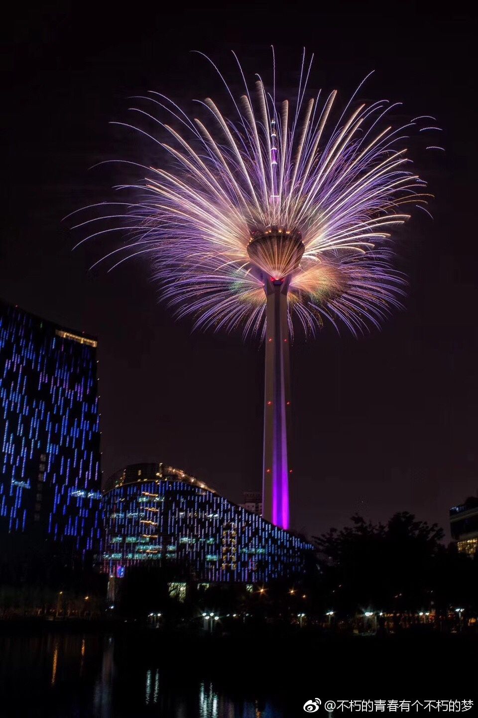 的烟花树将天府熊猫塔变成了一棵那场令人震撼的电子烟花高塔光焰四散