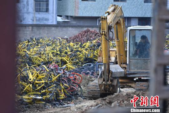 图为昆明市昭宗路旁的共享单车“坟场”。 任东 摄