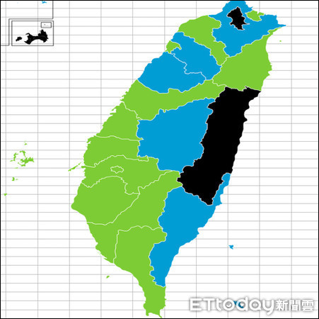  2014“九合一”选举结果，蓝绿政治势力版图。图片来自台媒