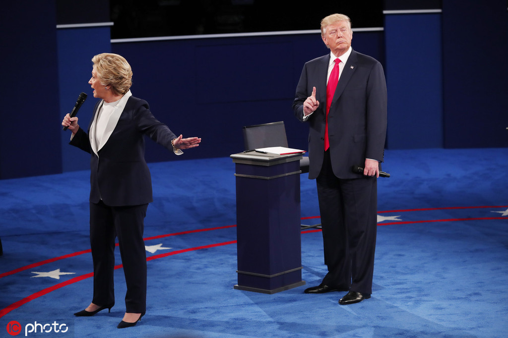 2016年10月，特朗普和希拉里进行第二次总统大选辩论 @IC Photo