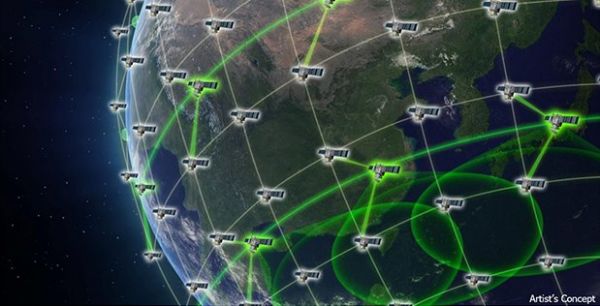 资料图片：美国防部提出的“太空劫持卫星”网络设想图。（图片来源于网络）