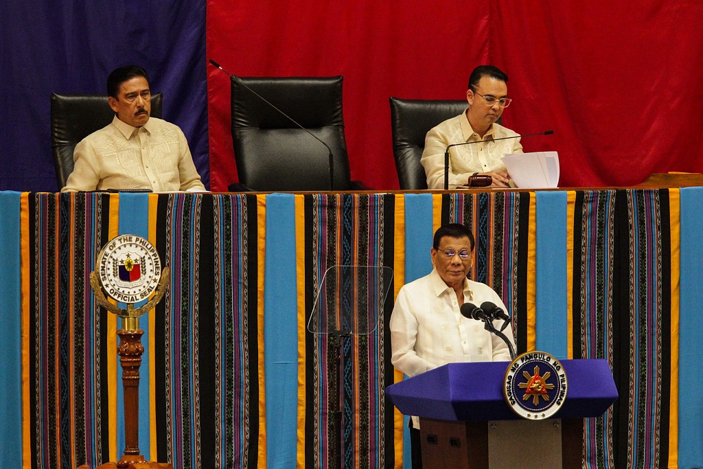 ▲7月22日，菲律宾马尼拉，杜特尔特在参众两院联席会议上发表任内第四次国情咨文