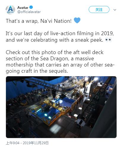 《阿凡达2》剧组宣布已完成真人拍摄 提前放出“海龙号”片场照