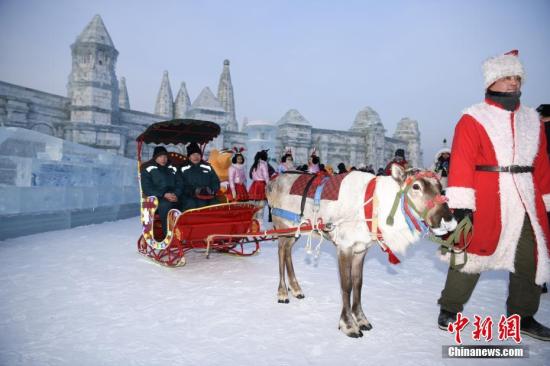 资料图：驯鹿雪地爬犁拉走投递包裹。