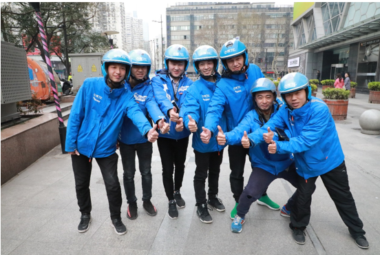 饿了么南京无声骑手团队中的长白街地区的7名骑手饿了么南京人事部