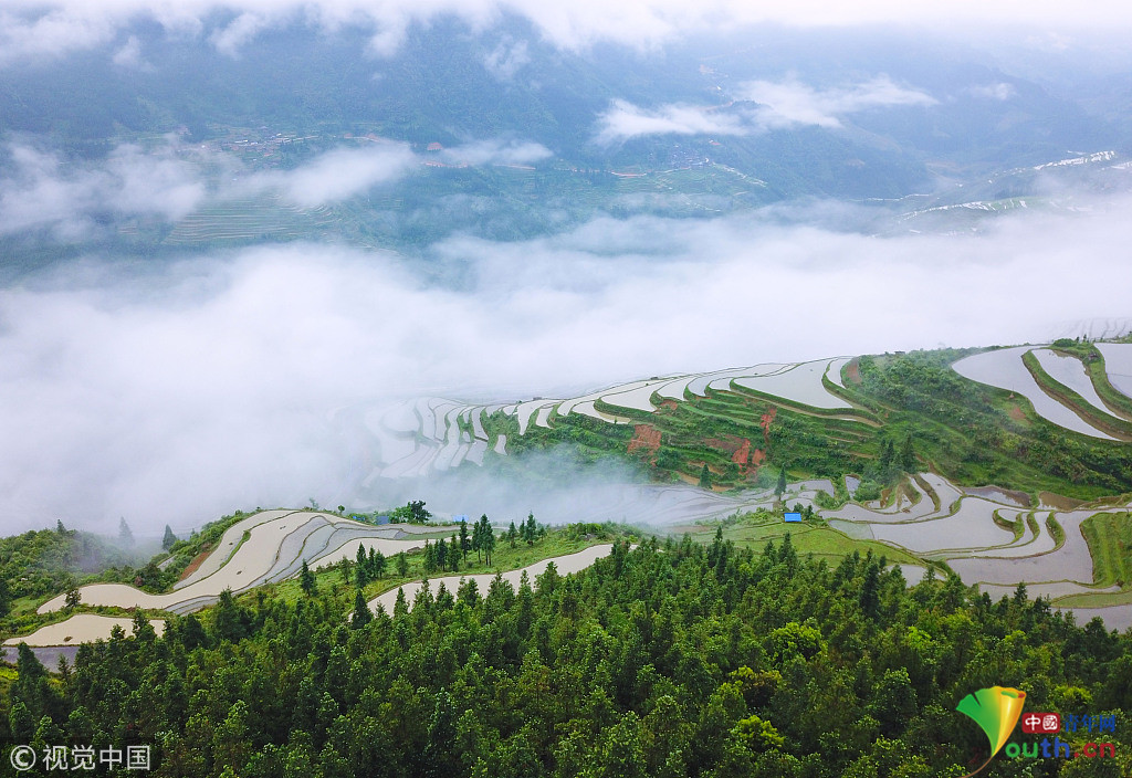 航拍贵州黔东南加榜梯田 藏在深山仙境的自然画卷