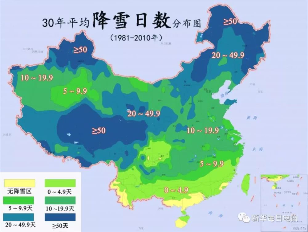 有一份中国降雪地图,济南完败邻省省会