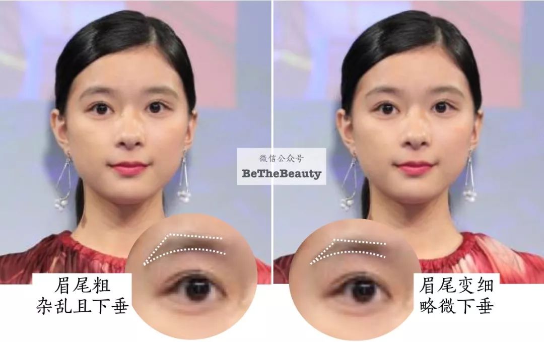 眉尾散,乱,粗,眉尾下垂 同样是垂眉,其实稍加改善,眉形就会清爽很多