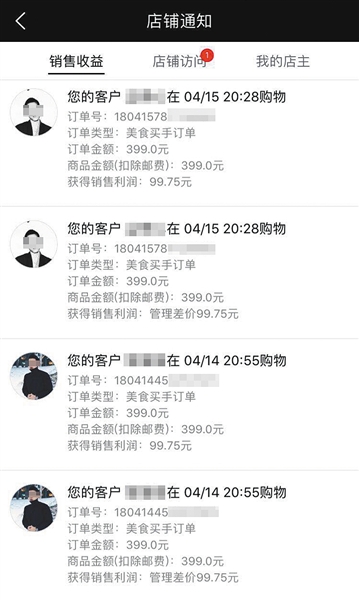 一名环球捕手店主从下级会员消费中获得的收益。