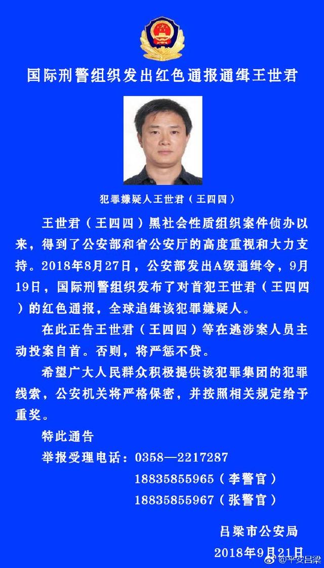 国际刑警红色通报通缉王世君 为公安部a通涉黑嫌犯