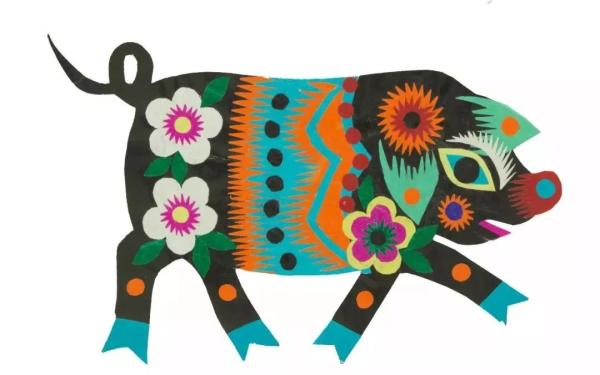 陕西旬邑县秦雪娥剪纸《小花猪》 中国美术馆藏 "金猪拱福"展品玉猪