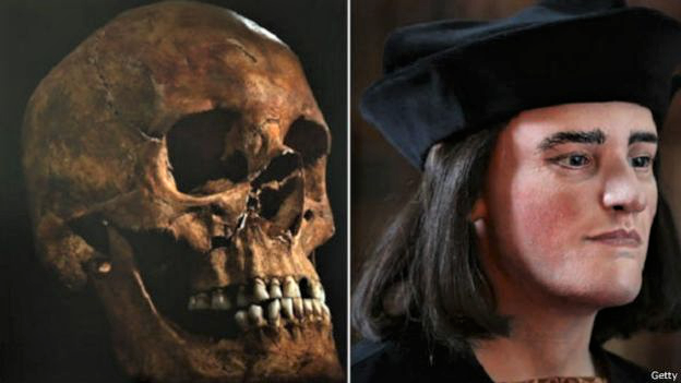 骨与复原蜡像 图源:getty隐身500多年之后,理查三世的遗骨又被找到了