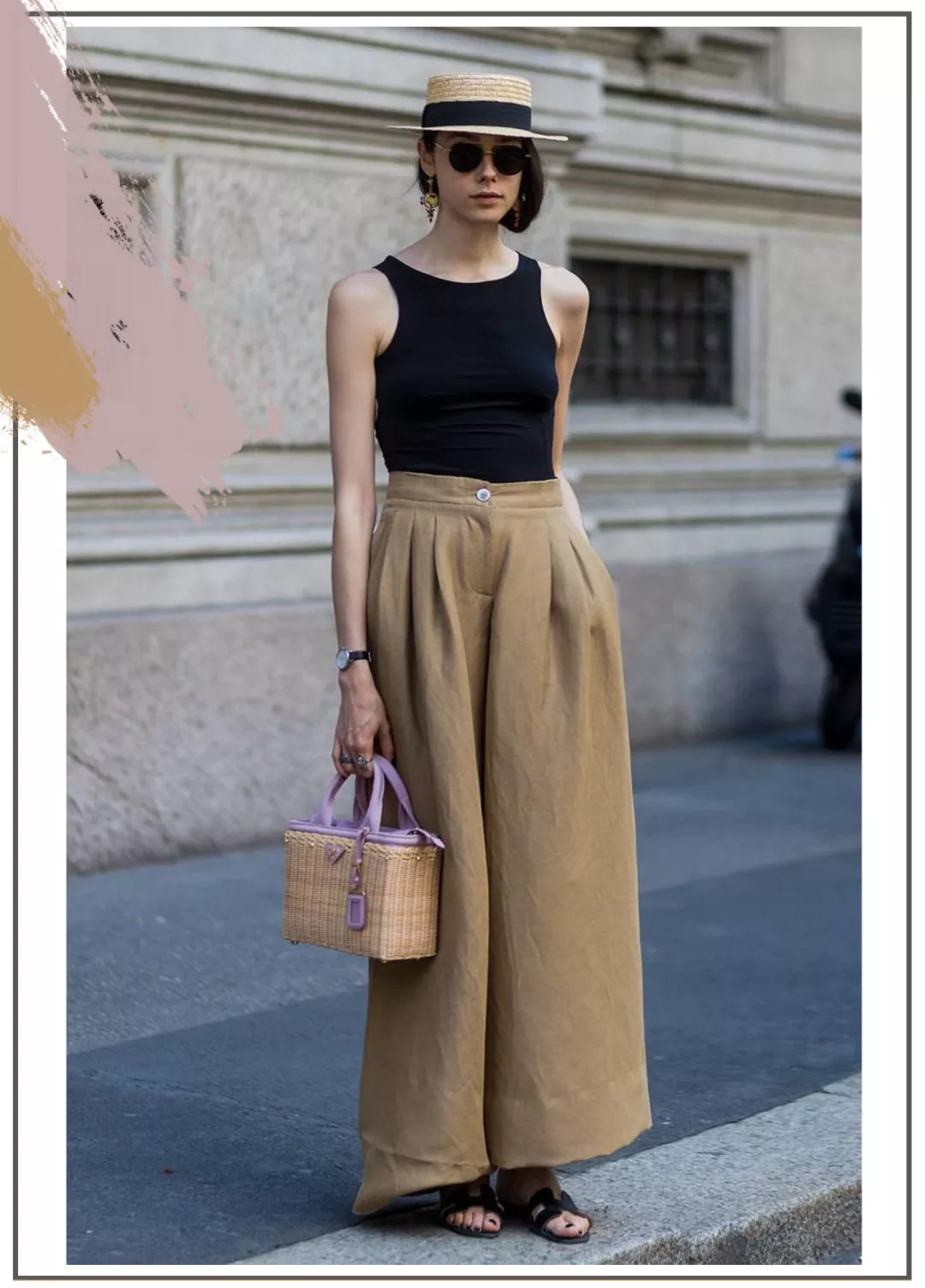 不论是通勤用的ol穿搭还是度假用的休闲穿搭,短上衣和高腰裤的搭配都