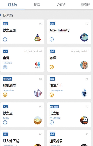 某区块链游戏导航网站上收录了多款区块链游戏。