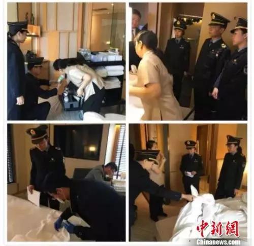 北京市卫生监督部门工作人员到五星级酒店进行监督检查与采样检测。　北京市卫生监督部门供图 摄