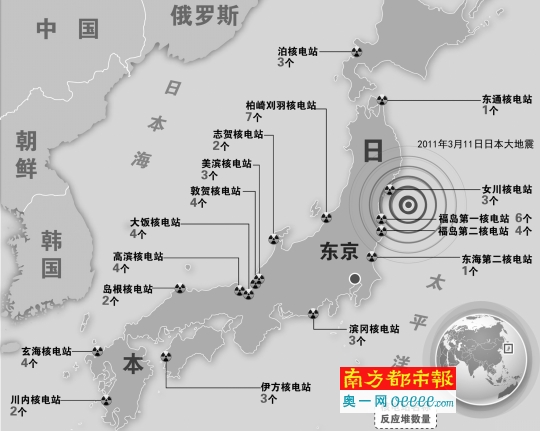 日本核电站分布图 cfp供图