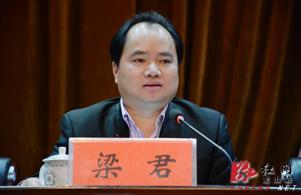 龙山县委副书记,县长梁君主持会议并讲话.会议现场.