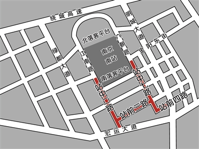 南京南站南广场4条循环道路开放