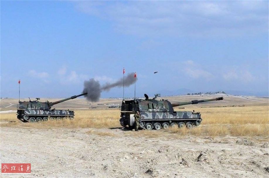 图为土耳其国产t-155自行火炮实弹射击.