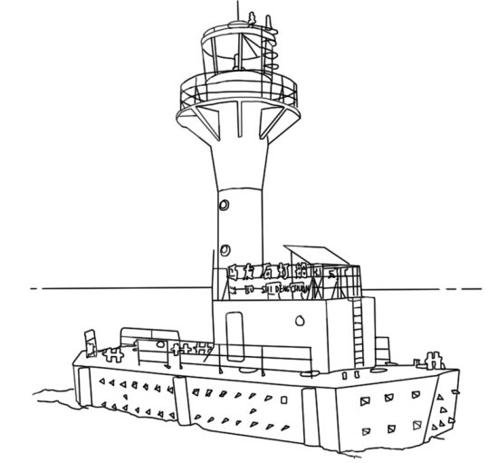 蚊尾洲灯塔位于佳蓬列岛的一个小岛屿上,白色,方身,球形顶,结构翠落