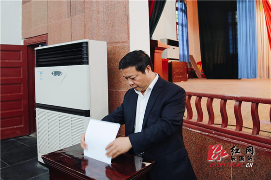 辰溪县委书记杨一中作讲话会议现场