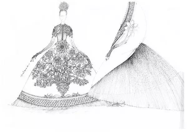 郭培的嫁衣设计手稿