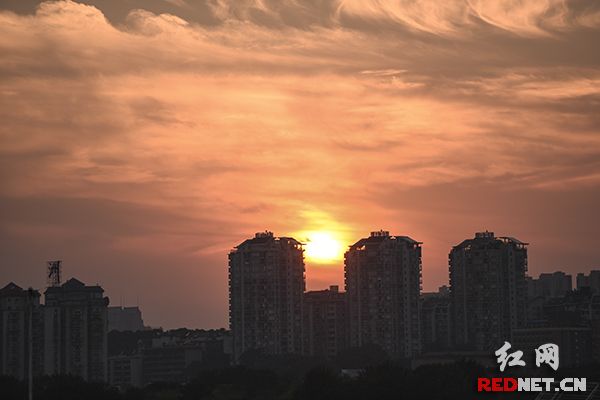 傍晚天挂火烧云 初秋长沙绝美似画卷(组图)
