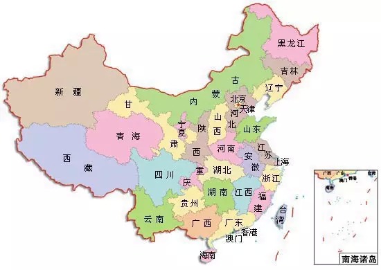 中国各省位置分布图图片