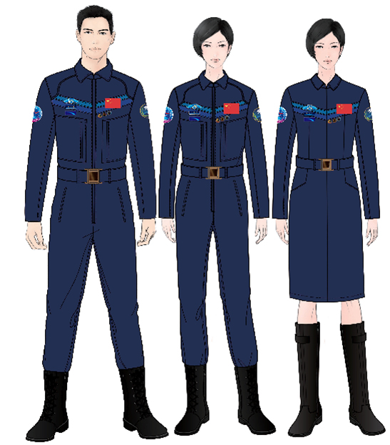 服主色采取航天传统的蓝色系,不同深浅蓝色系的组合设计源于天际线和