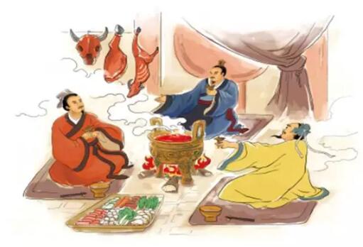 将牛羊肉等通通放入鼎中,于底部点火,食材煮熟后大家分吃,这就是火锅