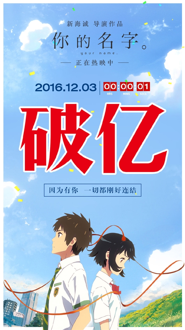 破亿!日本动画《你的名字》国内首日票房逆天