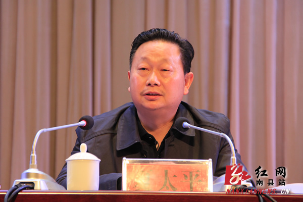 湖南省南县县委书记汪军作动员讲话会议现场