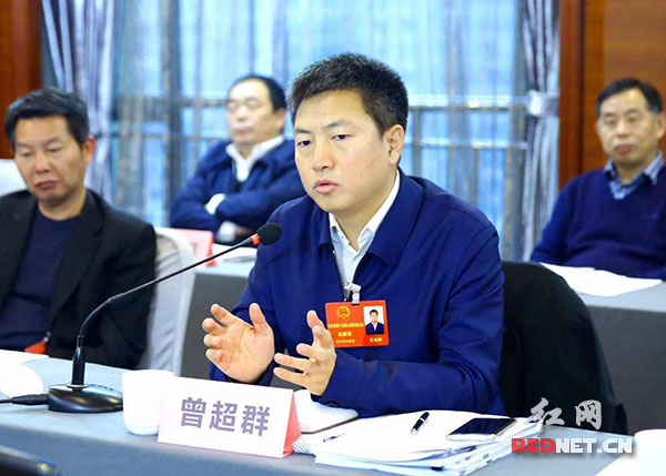 长沙经开区党工委书记,长沙县委书记曾超群在分组会议上发言.