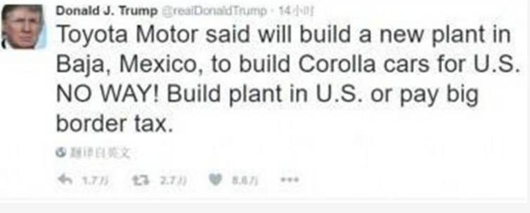 川普上台 哪些车企被他怼哭过