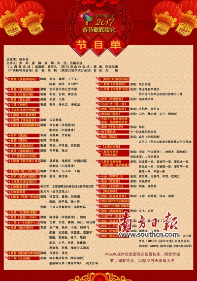 春晚节目组公布的鸡年春晚节目单.
