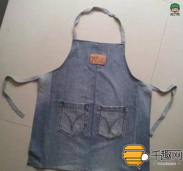 不穿的牛仔裤变身时尚围裙的做法