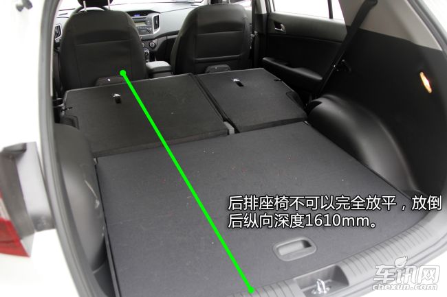 后排座椅不能完全放平,但放倒后依然有1610mm的纵向深度.